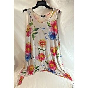 Lbisse Floral Tank Top Women's XL Pink Orange Yellow Blue Summer Shirt